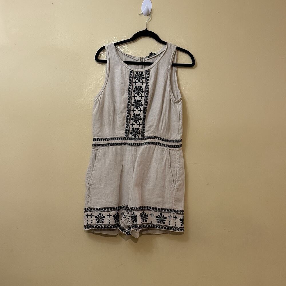 Coastal Boho Mediterranean Resort Linen Ann Taylor LOFT Embroidered Romper 6
